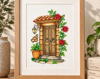 Original makedonsk portteckning | Inramad färgpenna | Balkan Art Decor