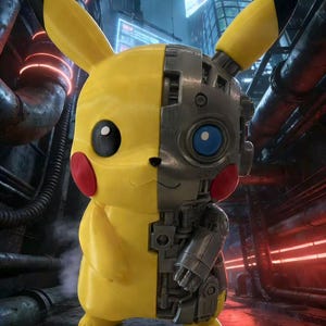 Cyber Pikachu Inspired Figurine | Handmade 3D Printed Fan Art Collectible | Large Display Statue