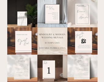 Pacchetto di modelli di segnaletica digitale per matrimoni, set di cancelleria modificabile e stampabile su Canva