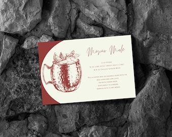 Plantilla imprimible de Canva con receta de cóctel editable (6 x 4 pulgadas) para Moscow Mule