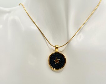 Gold Star Pendant Necklace – Blue Enamel Celestial Charm Necklace, Minimalist Dainty Star Jewelry, Gift for Her