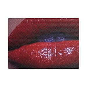 Stretched Canvas Art Print - Bold Red Lips, Glam Decor, Modern Wall Art, Makeup Lover Gift, Fashionable Home Accent