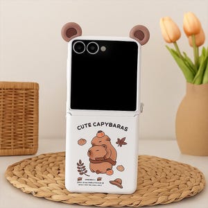 Kawaii Cartoon Leather Phone Case for Galaxy Z Flip: Hinge Protection & Hand Strap