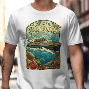 Retro Rum Runner Boat Tee: Treasure Coast Florida Graphic Shirt