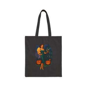 Haunted House Pin-up Tote Bag | Retro Halloween Pinup Bag | Vintage Spooky Trick or Treat Tote