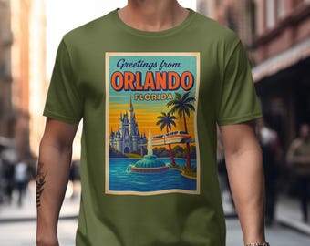 Greetings from Orlando Florida Vintage Shirt Retro Theme Park Graphic Tee Coastal