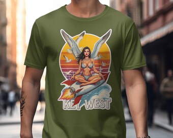 Key West Rocket Angel Pin Up Florida Vintage Shirt