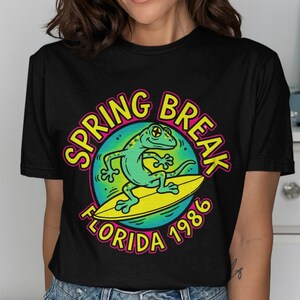 Florida Spring Break 1986 T Shirt: Retro Bright Iguana Reptile Lizard Florida Wave Tee