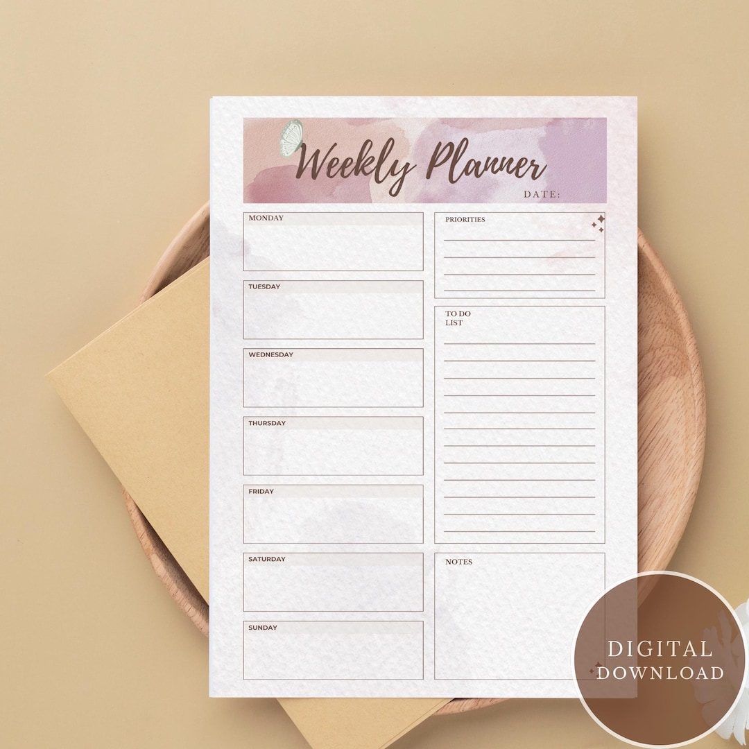 Minimalist Weekly Planner Printable: A4 A5 Letter Sizes (PDF Download ...
