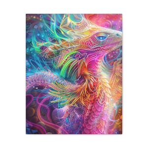 Luscentscale Lizard (Canvas S - 16&quot;W x 20&quot;H) | Vibrant Neon Fantasy Lizard Wall Art | Surreal Psychedelic Statement Decor