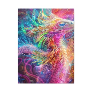 Luscentscale Lizard (Canvas L - 30&quot;W x 40&quot;H) | Vibrant Neon Fantasy Lizard Wall Art | Surreal Psychedelic Statement Decor