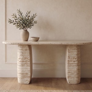 Custom Travertine Console Table | Modern Luxury Stone Furniture for Living Room