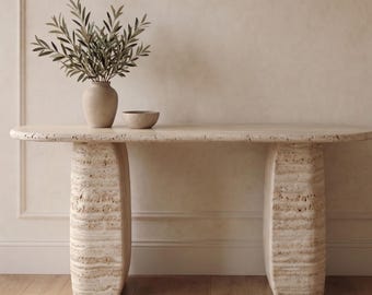 Consola de travertino a medida / Muebles de piedra modernos y lujosos para sala de estar