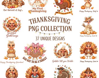 Thanksgiving Turkey PNG Clipart Bundle, Fall Designs (Digital Download)