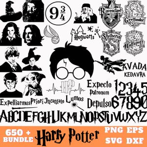 Ensemble de film école Magic Wizard Svg, Clipart école de magie, graphiques de Silhouette, ensemble de polices Potter polices SVG, police Magic Magic, ensemble PNG de magicien