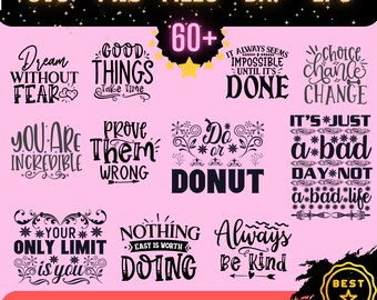Motivational Quotes SVG Bundle: 60+ T-Shirt Designs (Digital Download)