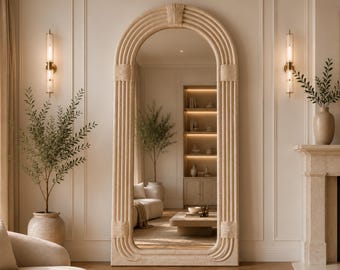 Espejo de pared de travertino a medida / Tocador de baño / Elemento decorativo para recibidor / Decoración de piedra natural