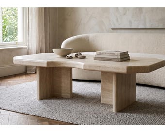Mesa de centro de travertino a medida / Muebles de piedra modernos y de lujo para la sala de estar