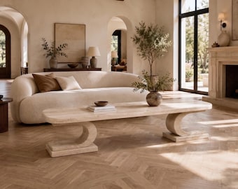 Mesa de centro de travertino a medida / Muebles de piedra modernos y de lujo para la sala de estar