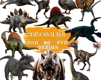 Dinosaur SVG Bundle: Jurassic Animals, T-Rex, Triceratops (Digital Download)