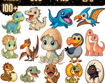 Cute Dinosaur SVG Bundle: Jurassic Animals, T-Rex, Triceratops (Digital Download)