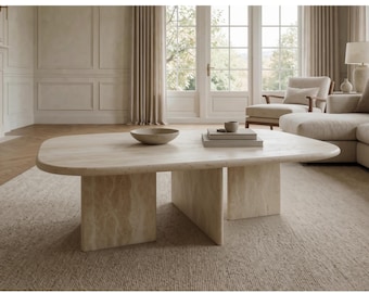 Mesa de centro de travertino a medida / Muebles de piedra modernos y de lujo para la sala de estar
