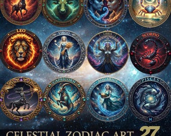 Celestial Zodiac Signs PNG Clipart: Horoscope Sublimation Designs (Digital Download)