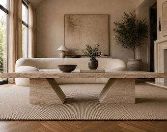 Mesa de centro de travertino a medida / Muebles de piedra modernos y de lujo para la sala de estar