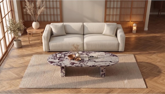 Calacatta Viola Marble Side Table, Handcarved Stone Furniture