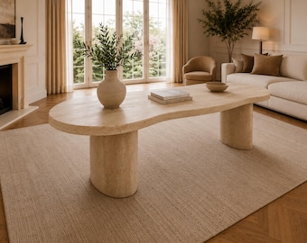 Mesa de centro de travertino a medida / Muebles de piedra modernos y de lujo para la sala de estar