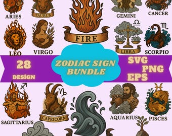 Zodiac Sign SVG Bundle: Astrology Designs, T-Shirt Graphics (Digital Download)