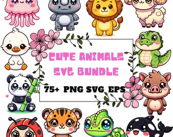 Cute Animals Svg Bundle: Kawaii Animal Designs (Digital Download)