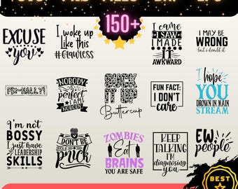 Sarcastic Quotes SVG Bundle: Funny Shirt Designs (Digital Download)