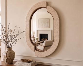 Espejo de pared de travertino a medida / Tocador de baño / Elemento decorativo para recibidor / Decoración de piedra natural