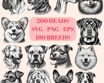 Dog Breeds SVG Bundle: 200+ Dog Head Clipart Designs (Digital Download)