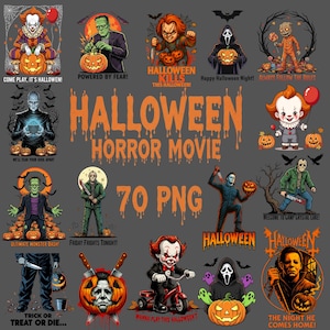 70 Horror Movie Character PNG Bundle - Retro Halloween (Digital Download)