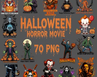 70 Horror Movie Character PNG Bundle - Retro Halloween (Digital Download)