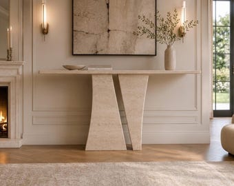 Custom Travertine Console Table | Modern Luxury Stone Furniture for Living Room