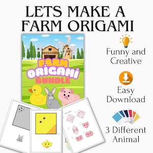 Boerderijdieren origami bundel afdrukbare pdf-set konijn varken eend papier ambacht Instant download vouwpatronen voor kinderen en volwassenen
