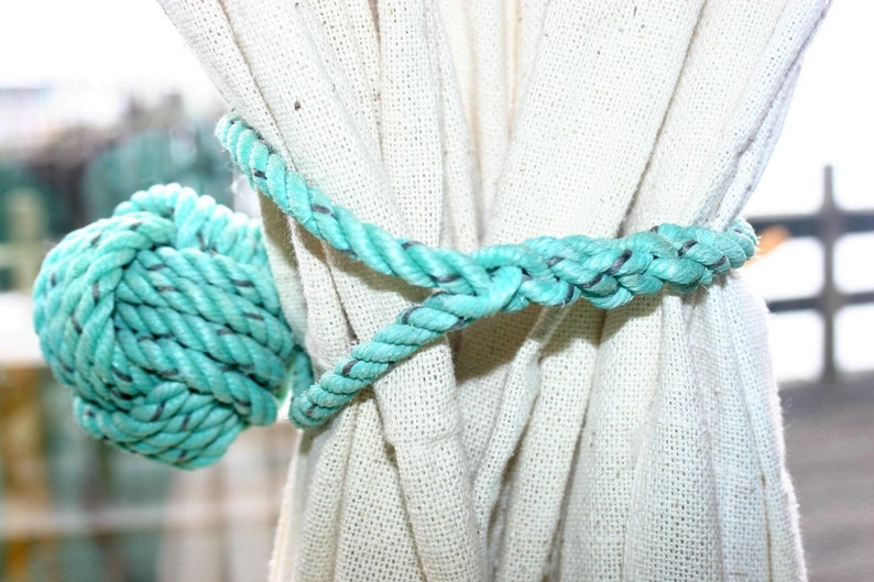 2 Two Green Rope Tie Backs Curtain Window Treatments Nautical Etsy