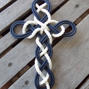 Celtic Cross Rope Cross Knotted Woven Rope Cross Navy White | Etsy