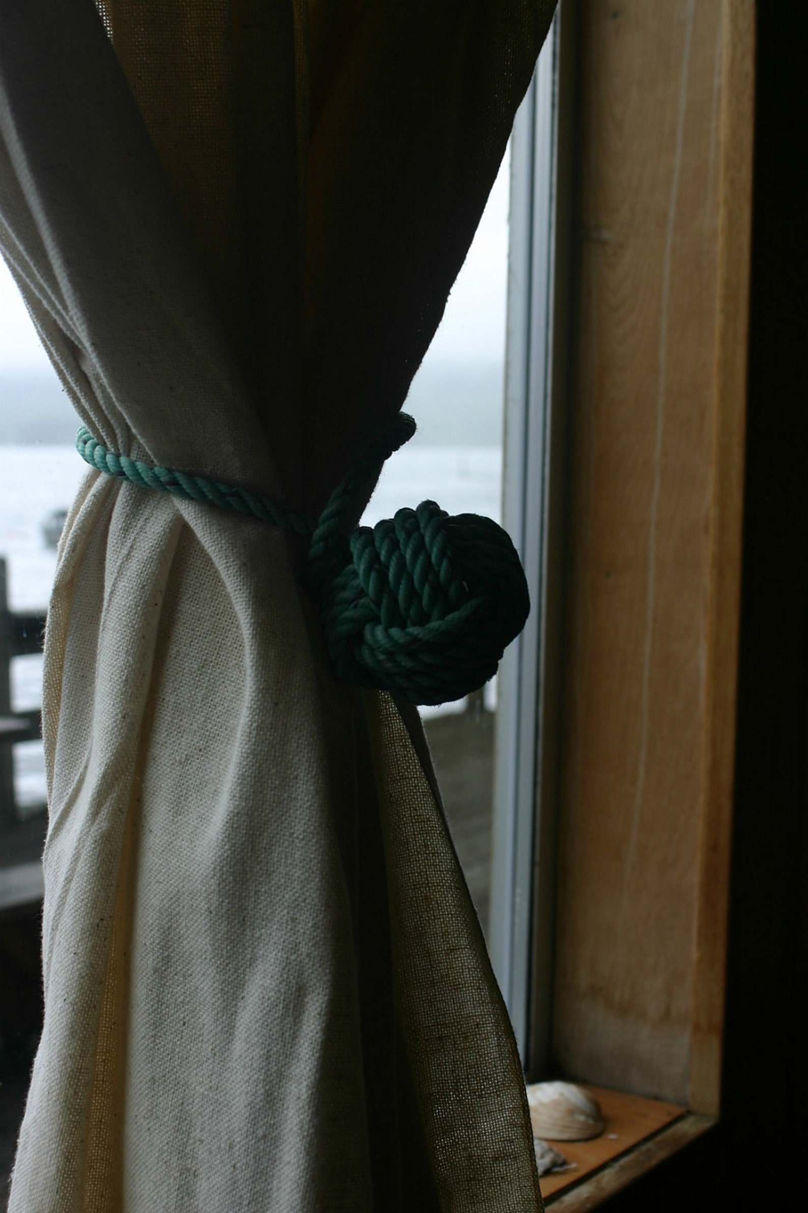 2 Two Green Rope Tie Backs Curtain Window Treatments Nautical Etsy