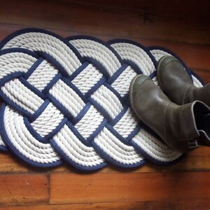 Off White Navy Accented Rope Mat Rug 32x 14 Tightly Woven - Etsy