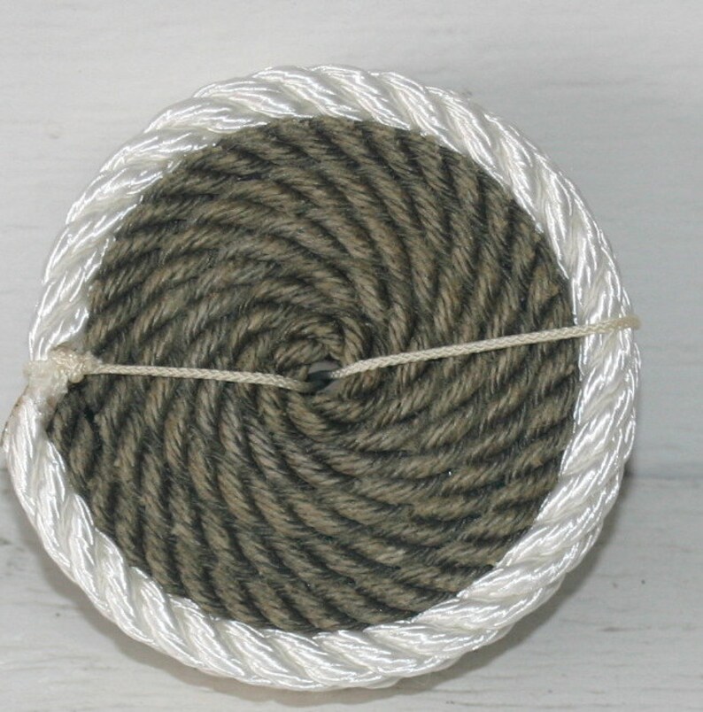 Set of 4 Rope Coasters Nautical Decor Natural With White Trim Etsy