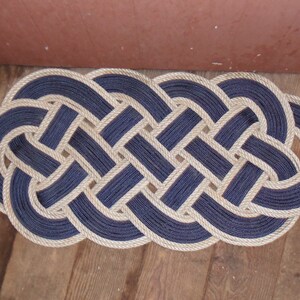 Navy Blue With Silver Border Rope Rug Knotted 34 X - Etsy