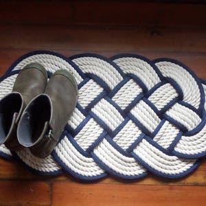 Off White Navy Accented Rope Mat Rug 32x 14 Tightly Woven - Etsy