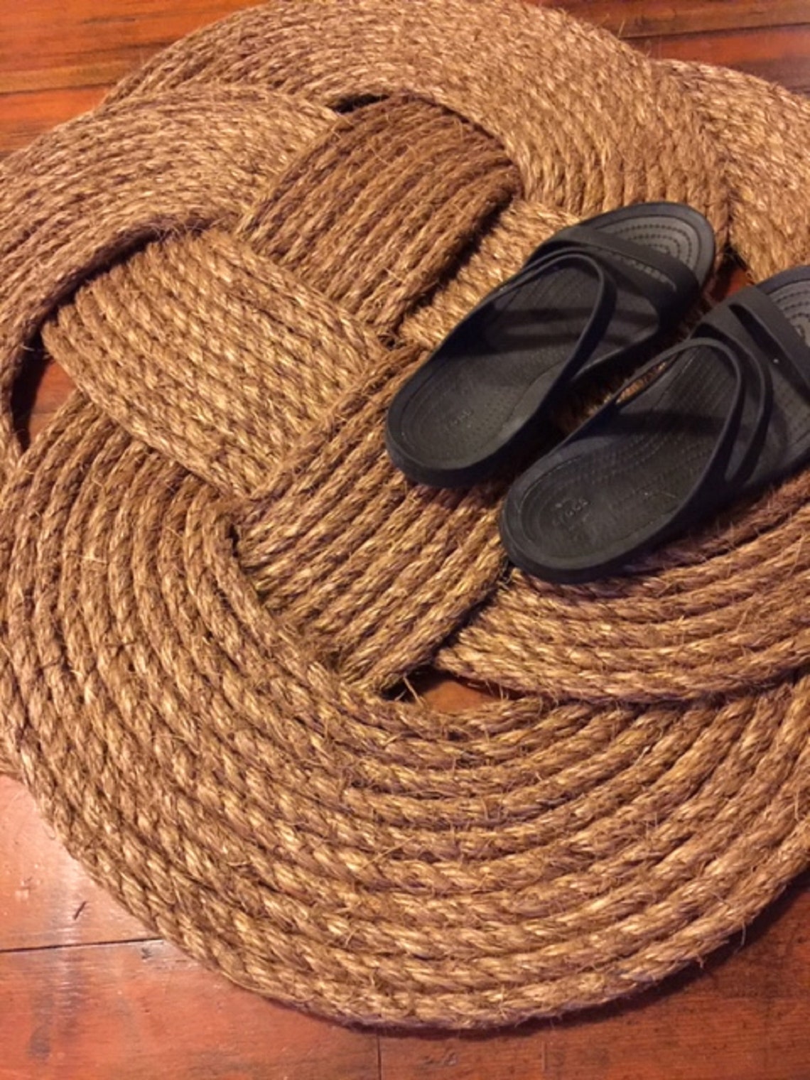 24 Round Rope Rug Natural Brown Manila Rope Knotted Etsy