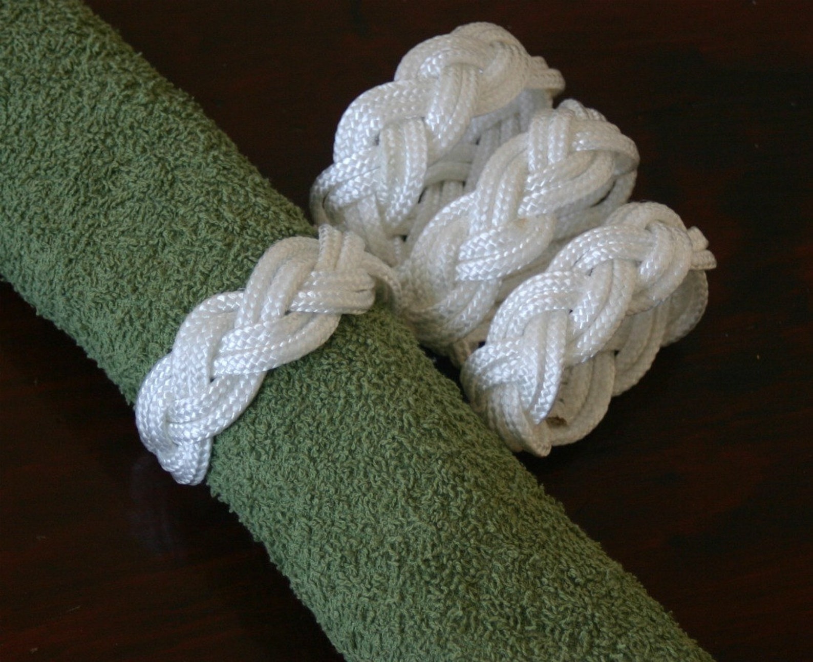 White 4 Napkin Rope Rings Nautical Beach Themed Weddings White Etsy