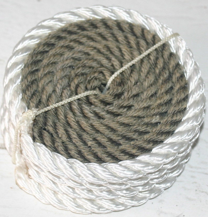 Set of 4 Rope Coasters Nautical Decor Natural With White Trim Etsy