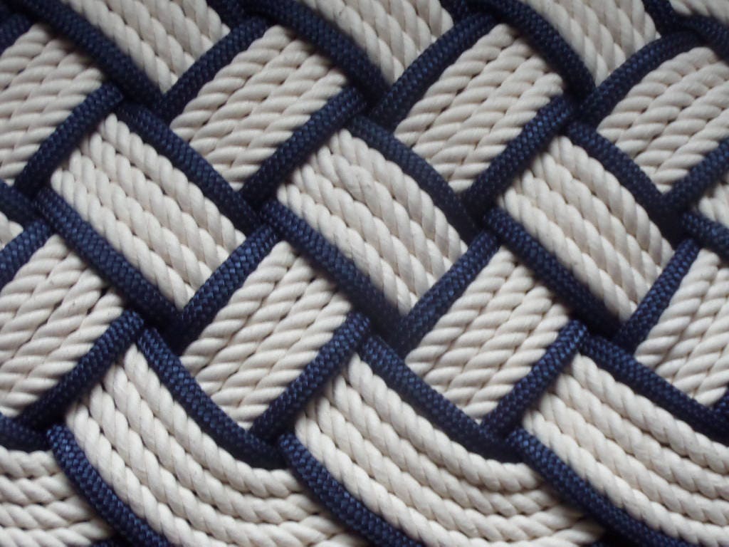 Off White Navy Accented Rope Mat Rug 32x 14 Tightly Woven | Etsy